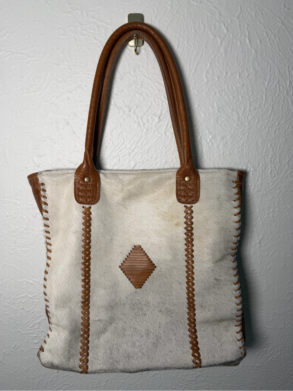 Myra Bag Cowhide Leather Tote Bag Western Hair On Hide Canvas Shoulder Purse
